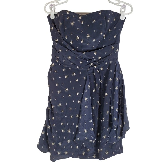 Club Monaco Harper Silk Navy Floral Strapless Mini Dress Size 8 Party Cocktail - Picture 16 of 16